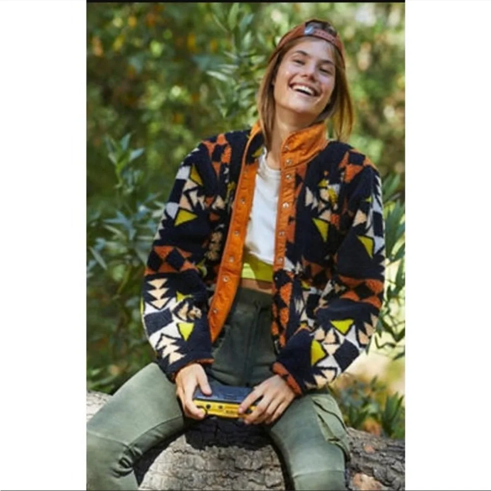 Free People Fleece Rocky Ridge Jacket Night Sky Combo XS NWT - Picture 11 of 11